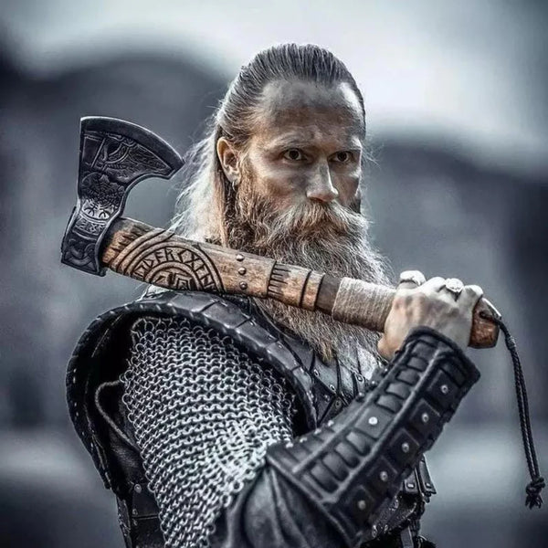 Hand Forged Carbon Steel VIKING AXE with Ash Wood handle - Rope -R