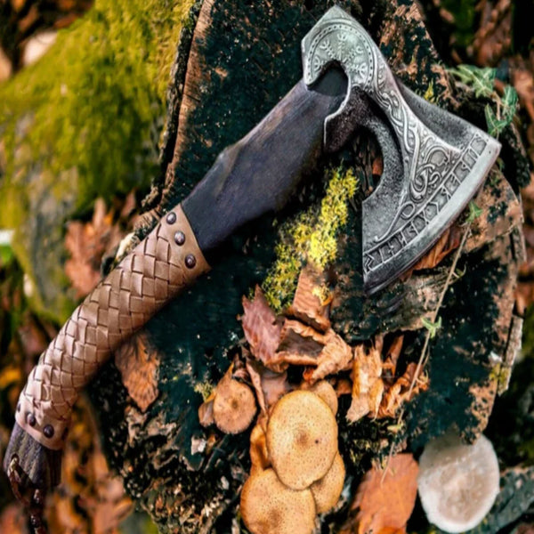 Hand Forged Carbon Steel VIKING AXE with Ash Wood handle - SM Red