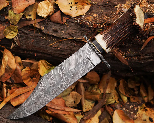 Handmade Damascus Steel Hunting Knife With Stag Handle Camping knife , Bushcraft Knife, Bowie Knife