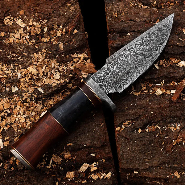 Handmade Damascus Hunting Knife With Rosewood And Bone Handle Camping knife , Bushcraft Knife