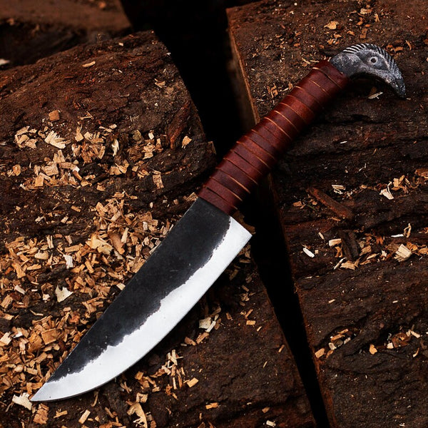 Custom Handmade Carbon Steel Viking Knife & Leather Sheath , Viking Knife, Viking Handmade High Carbon Steel Knife personalized gift for him