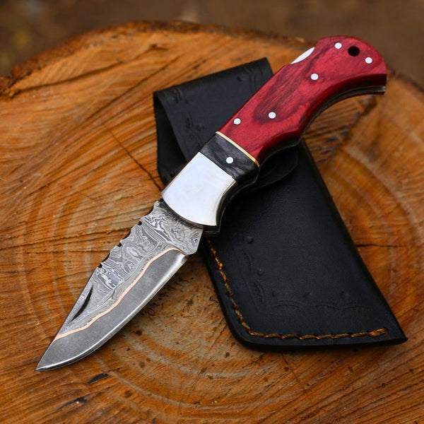 Personalized Copper Damascus Steel Pocket Folding Knife Handmade Copper Anniversary Gift Knife Hand Forged Copper Fold Blade Groomsman Gift