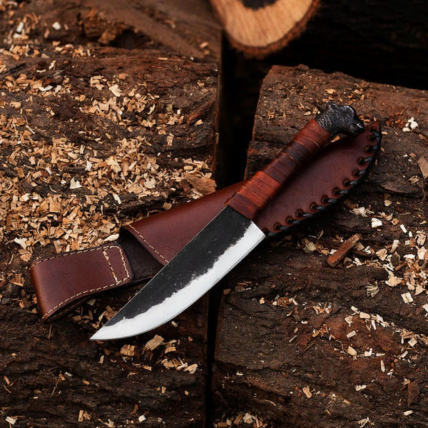 Custom Handmade Carbon Steel Viking Knife & Leather Sheath , Viking Knife, High Carbon Steel Sharp blade - Utility and Hunting Knife