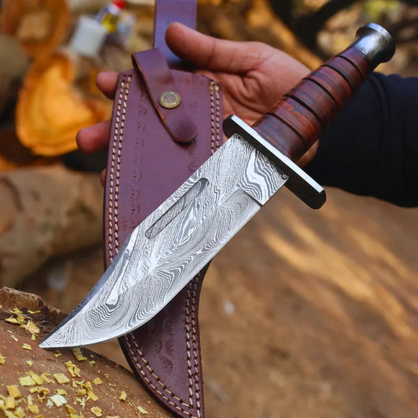 Professional Damascus Skinner Knife – Ergonomic, Durable & Razor-Sharp | Handmade Damascus Bowie knife with Leather Sheath