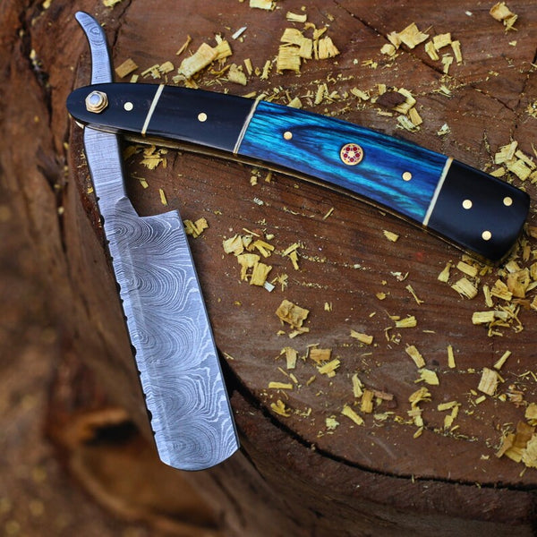 Hand-Forged Damascus Steel Razor – Personalized Grooming Gift for Boyfriend | Unique Damascus Twist Pattern Razor with Color Wood Handle